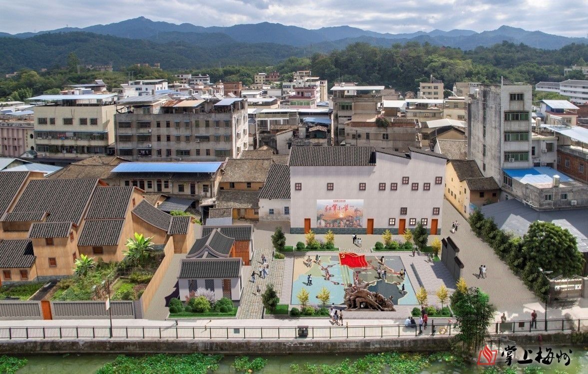 ↑位于梅江河圩鎮(zhèn)段碧道沿線的紅色休閑廣場效果圖。 （長沙鎮(zhèn)供圖）